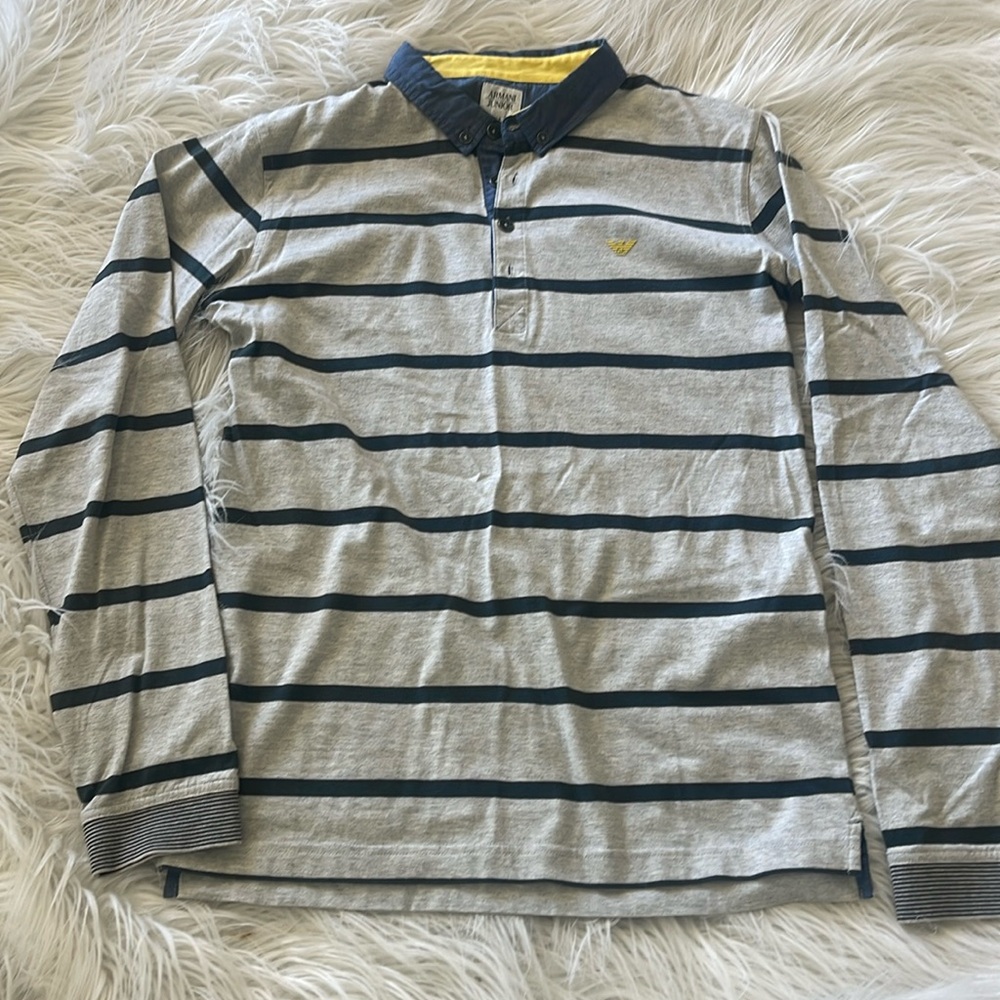 Armani Junior Striped Long Sleeve Polo